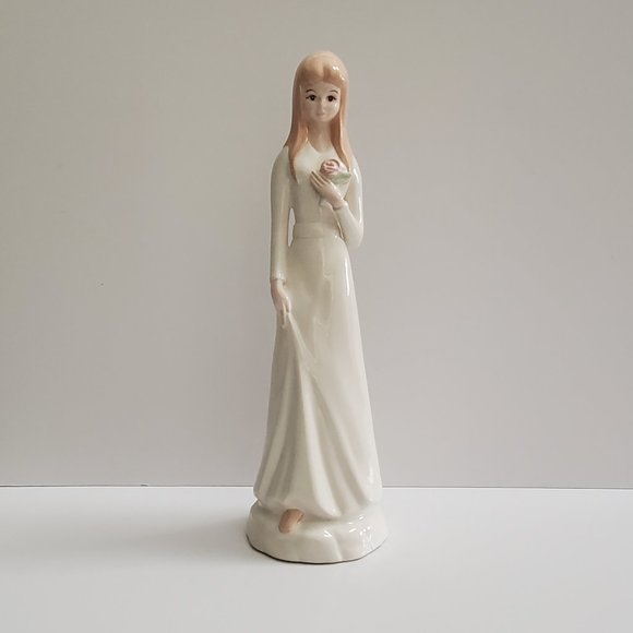 VTG Elegant Lady w/ Rose Tall Figurine Porcelain Ceramic Studio Pottery 1980 - Picture 3 of 8